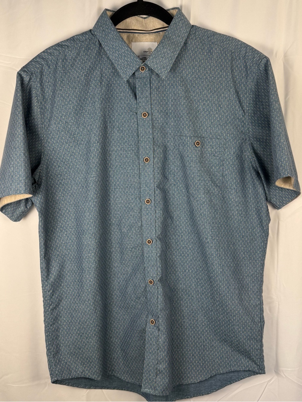 Craft + Flow Blue Dot Print Linen Blend Button Down Shirt Large